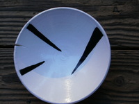 8" bowl, black and white,wax cut, slit rim,
SOLD